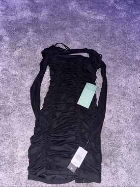 jcpenney Black Ruched Mini Dress with Long Sleeves
